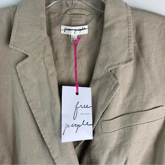 Free People 100% Linen Slice Of Action 3 Piece Skort Set Suit Cropped Tan 12 - Picture 7 of 16